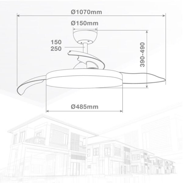 Ventilador techo Tungati con luz CCT regulable y mando Ø107 3 aspas retráctiles DC Blanco - Imagen 9