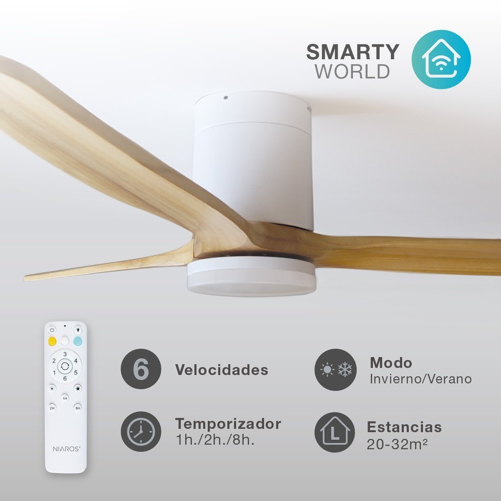 Ventilador techo inteligente Kasama con luz CCT regulable y mando Ø132 3 aspas DC Blanco - Imagen 3