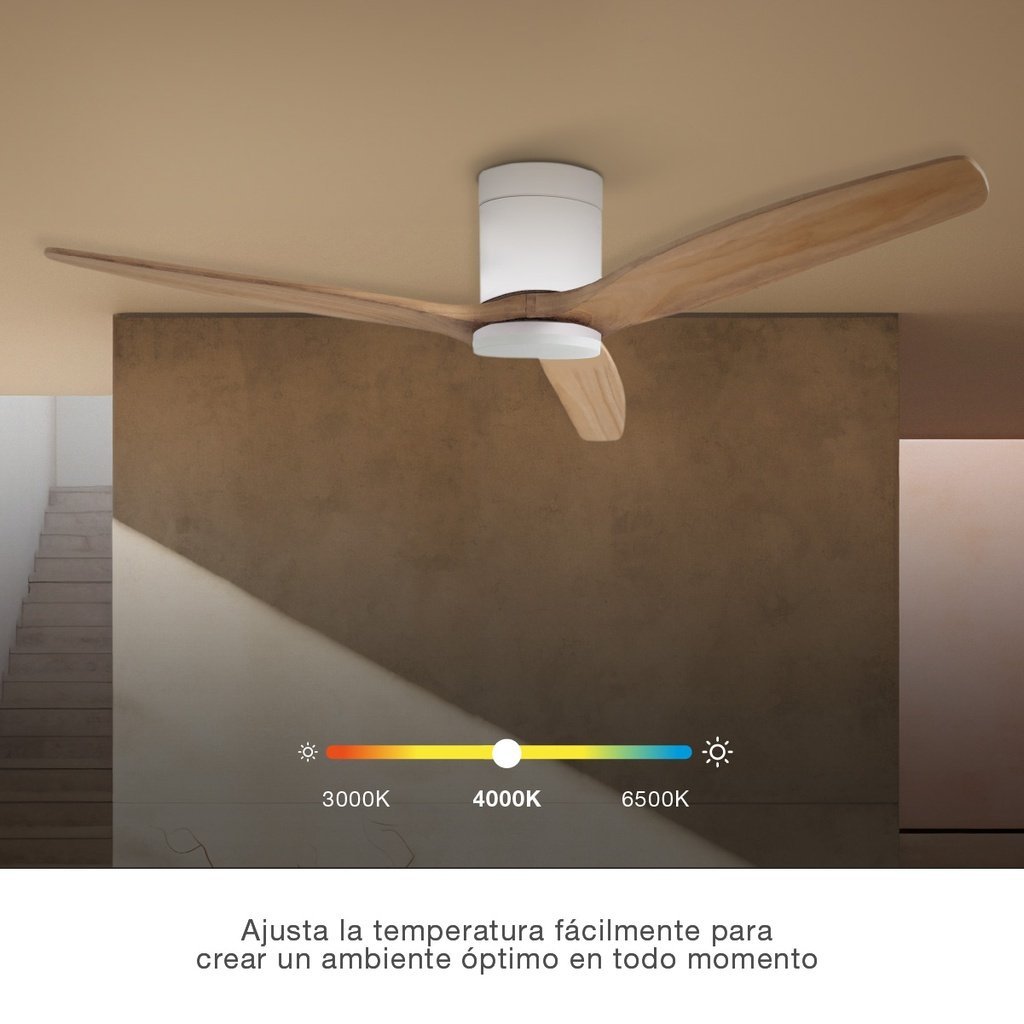 Ventilador techo inteligente Kasama con luz CCT regulable y mando Ø132 3 aspas DC Blanco - Imagen 4